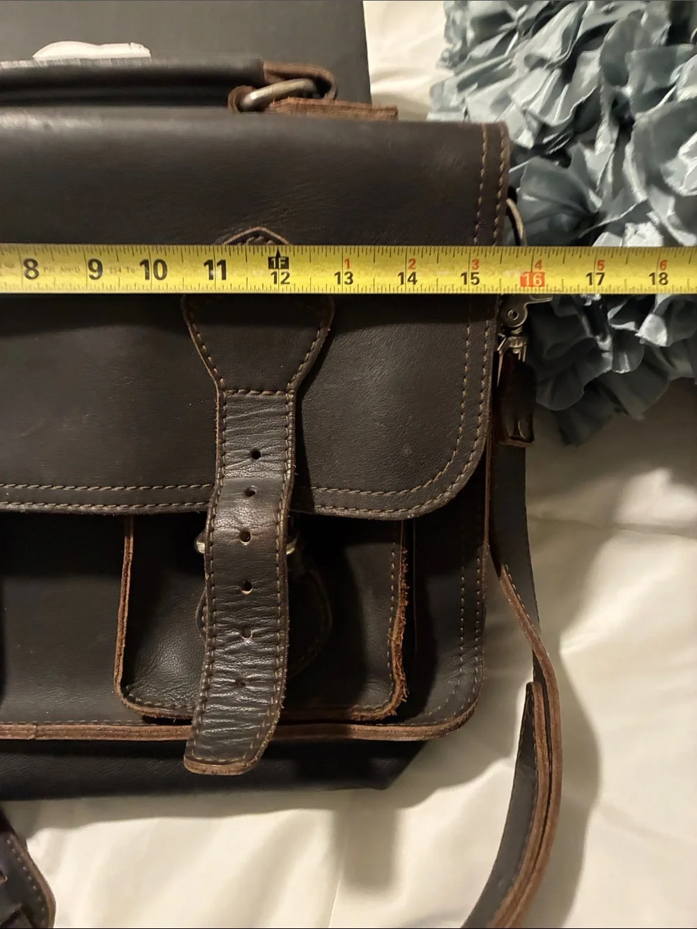 Men's Brown Leather Messenger Bag with Buckle Front